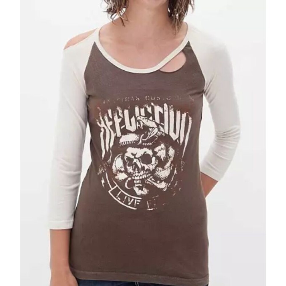 AFFLICTION Womens Shirt SMALL American Custom Bushmaster Long Sleeve Logo Raglan